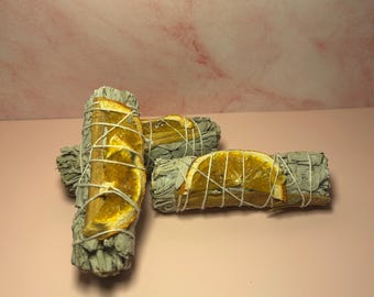 White Sage Smudge Stick with Cinnamon & Orange, Cleansing, Protection, Prosperity,  Rituals, Spiritual Gift, Energy Clearing
