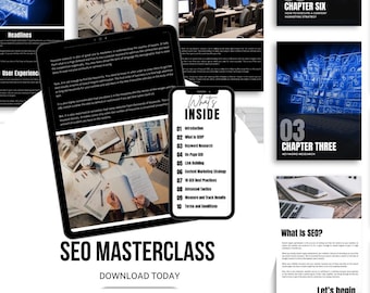SEO-mästarklass för nybörjare med PLR, kurs i digital marknadsföring, SEO-utbildning för rättigheter inom private label, redigerbar guide