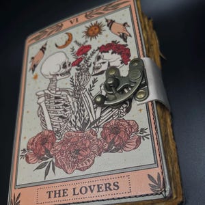 Diario dei tarocchi in pelle vintage, design della carta degli amanti, quaderno fatto a mano