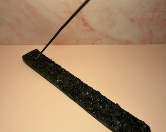 Black Obsidian Crystal Incense Burner, Protection Incense Holder for Sticks or Cones, Spiritual Cleansing Tool & Altar Decor Gift