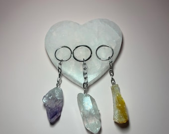 Crystal Point Keychain – Clear Quartz, Amethyst, or Citrine Key Ring – Healing Crystal Keychain for Protection, Clarity & Abundance