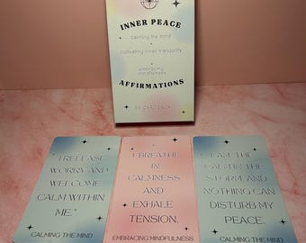 May include: A deck of 38 affirmation cards with the words "Inner Peace" on the box. The cards have affirmations like "I release worry and welcome calm within me." and "I breathe in calmness and exhale tension."
