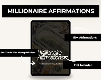 Más de 50 afirmaciones para una mentalidad millonaria, descarga digital para atraer riqueza, manifestación de dinero, ley de la suposición, PDF imprimible, PLR
