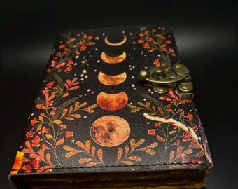 Vintage Leather Moon Print Journal, Handmade Celestial Notebook for Writing & Dreams