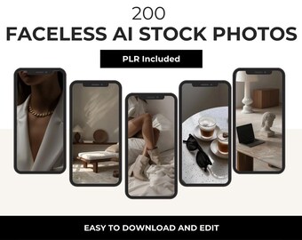 Paquete de 200 imágenes de stock con estética de IA, derechos PLR, estética oscura, suave y neutra, producto digital para reels, publicaciones y blogs.