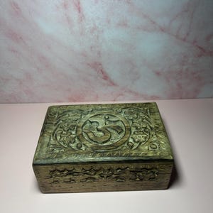 OM Carved Wooden Storage Box, Spiritual Keepsake Box, Boho Meditation Altar Box, Chakra Jewelry Holder, Yoga Decor Gift