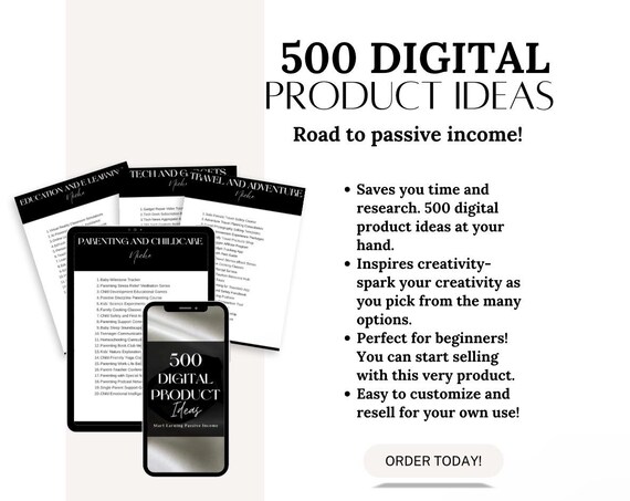 500 Digital Product Ideas PLR, Profitable Digital Download Business Ideas, Private Label Rights, PLR, Digital Product