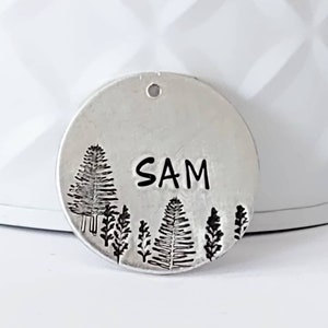 Dog Tag, Pet ID Tag, Personalized Dog ID with Trees, 1" Round Metal, Wilderness Forest