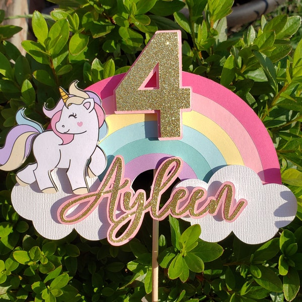 Unicorn Theme Cake Topper With Name and Age