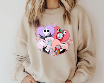 Jack and Sally-sweatshirt met ronde hals voor Valentijnsdag