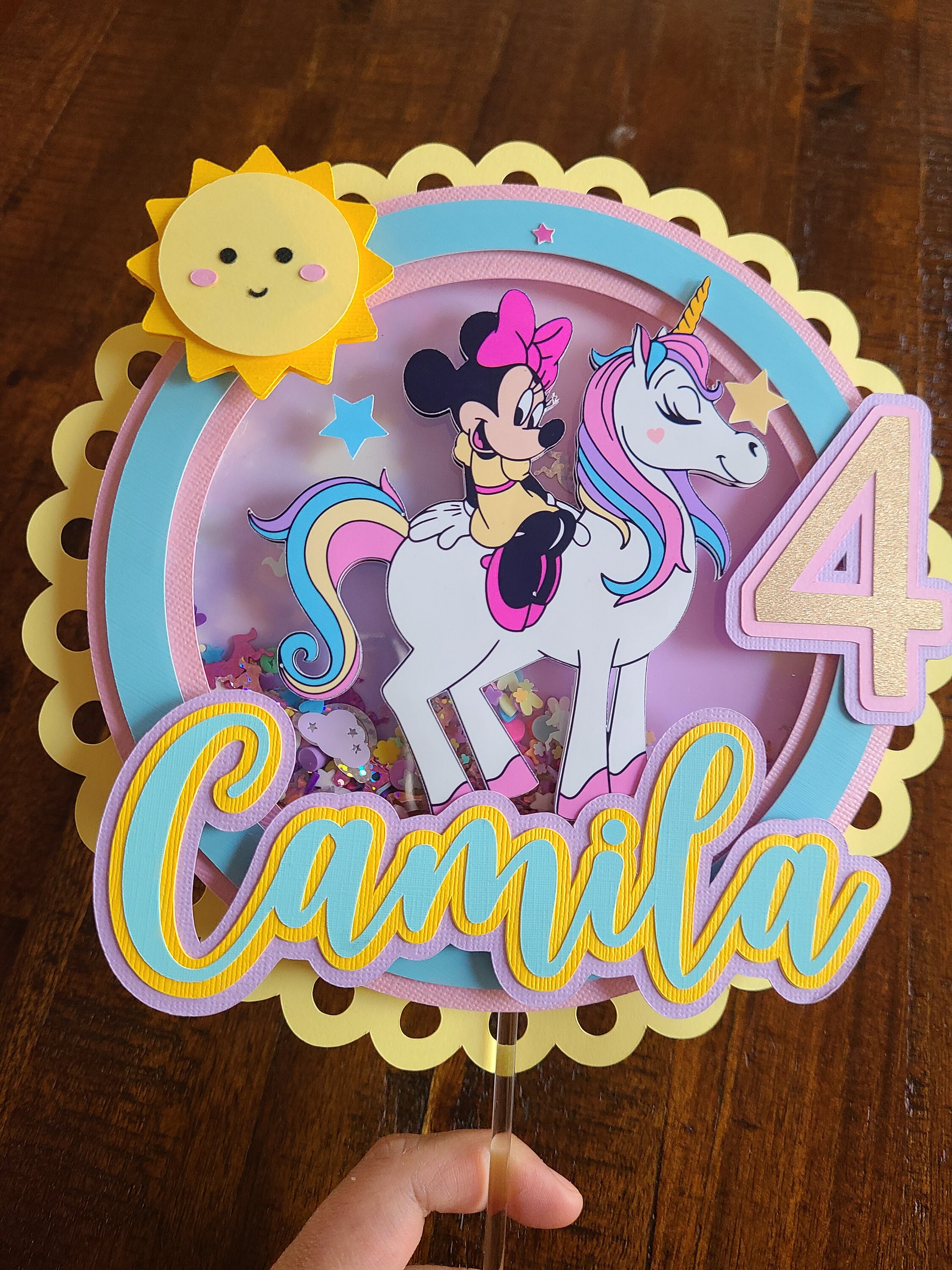 Unicorn & Minnie Mouse Theme Shaker Cake Topper With Name and Etsy