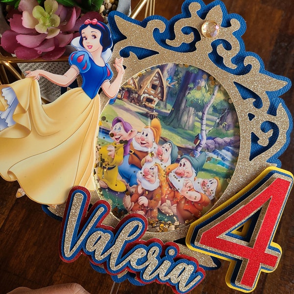 Snow White Theme Shaker Cake Topper With Name and Age