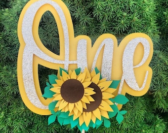 Personalized One Sunflower Theme Cake Topper for Birthday