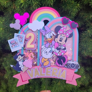 Topper per torta a tema Minnie Mouse e Daisy con nome ed età