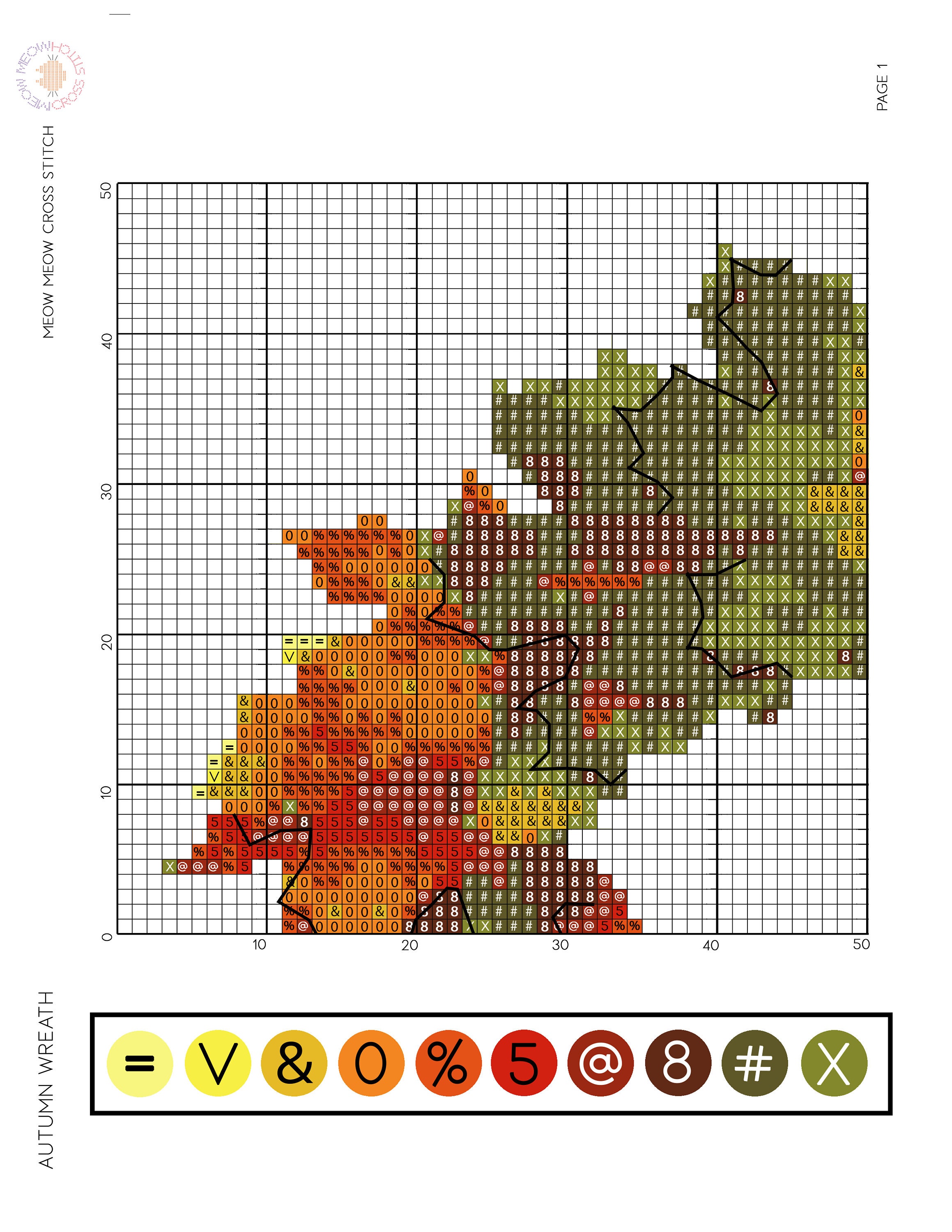 Autumn Leaf Wreath Cross Stitch Pattern | Circle Cross Stitch Pattern ...