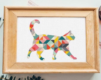 Geometric Cat Cross Stitch Pattern | Modern Cat Silhouette Cross Stitch Pattern PDF