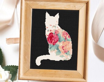 Floral Feline Cross Stitch Pattern | Cross Stitch Pattern PDF