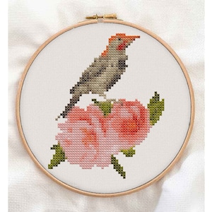 Alabama State Bird State Flower Yellowhammer Northern Flicker Camellia Cross Stitch Pattern | Digital PDF Pattern