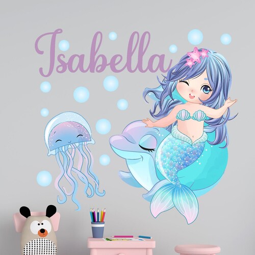 Mermaid Wall Decal in Vinyl With Personalized Name Includes Etsy
