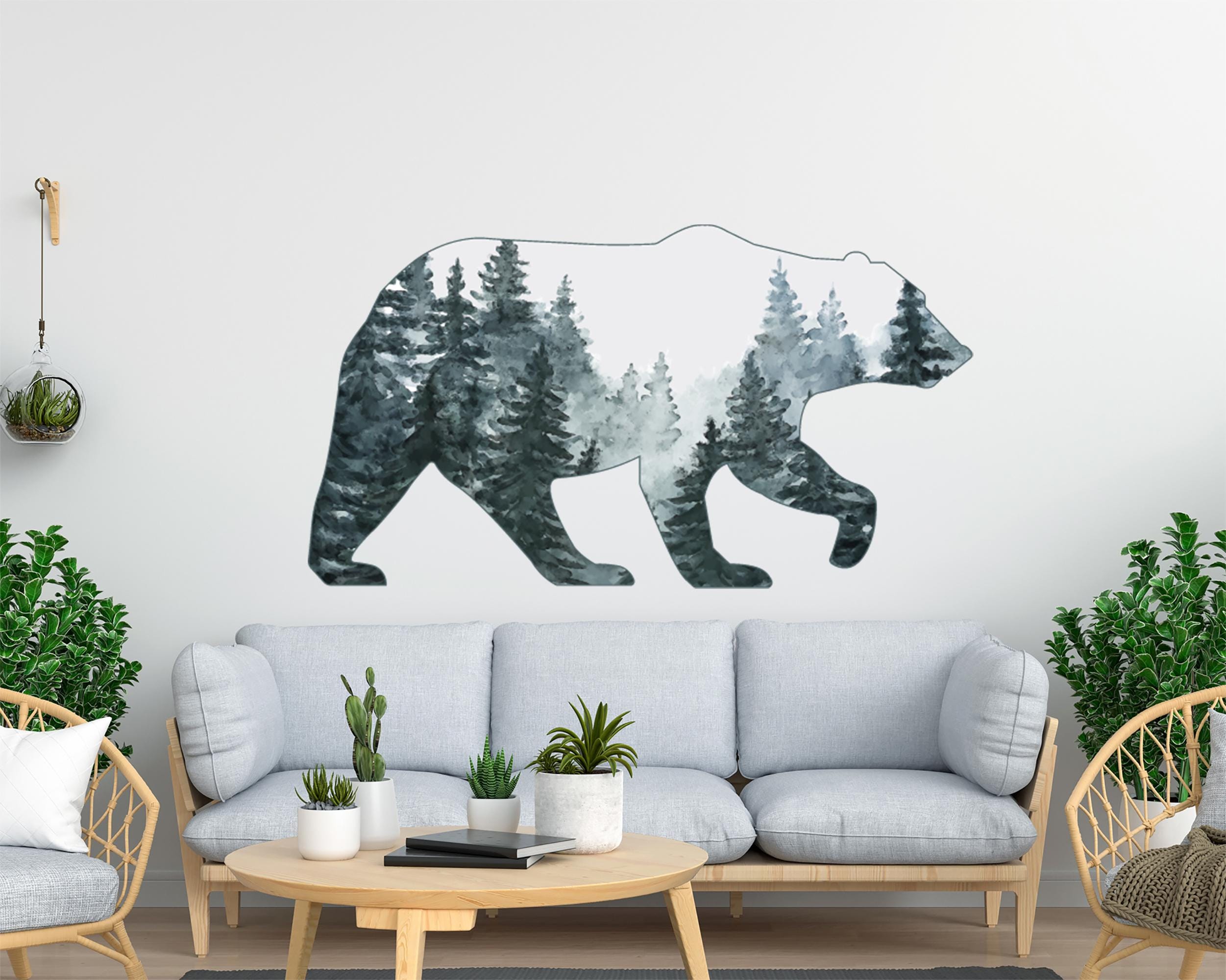 Watercolor Forest Bear Wall Decal: Woodland Nursery Decor