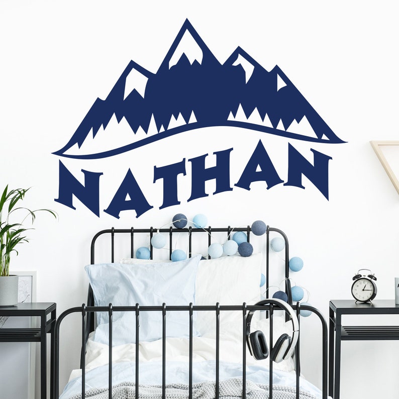 mountain wall art nursery decor boy mountain decal Name wall decal boy room decor mountain nursery boy name decal kids room decor