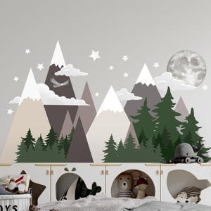 Mountain wall sticker boy room decor, woodland decal nursery wall decor, colored mountain vinyl sticker forest decal, mountain nursery decor