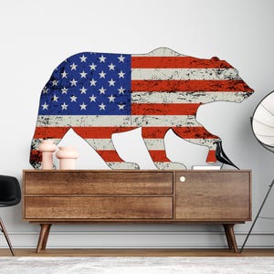 USA Flag Bear Silhouette Wall Decal: Patriotic American Decor