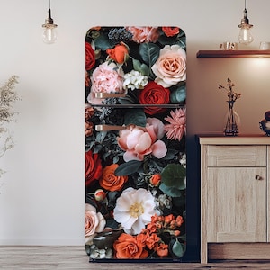 Retro Floral Fridge Wrap: Self-Adhesive Vinyl Refrigerator Cover
