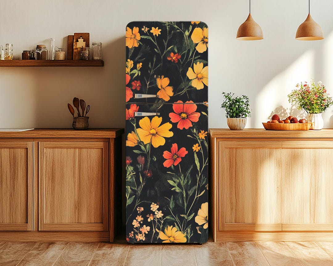 Vintage Wildflowers Fridge Vinyl Wrap: Flowers Theme Skin Door Cover ...