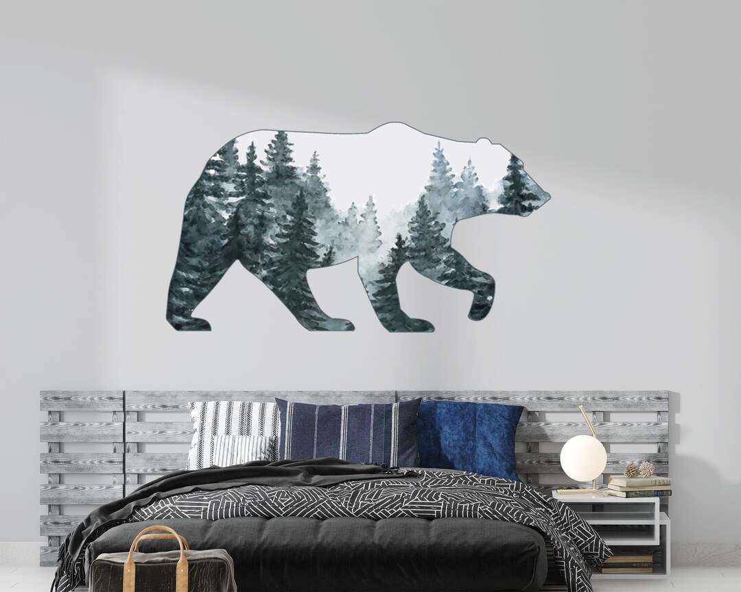 Watercolor Forest Bear Wall Decal Kids: Woodland Vinyl Sticker Wild ...