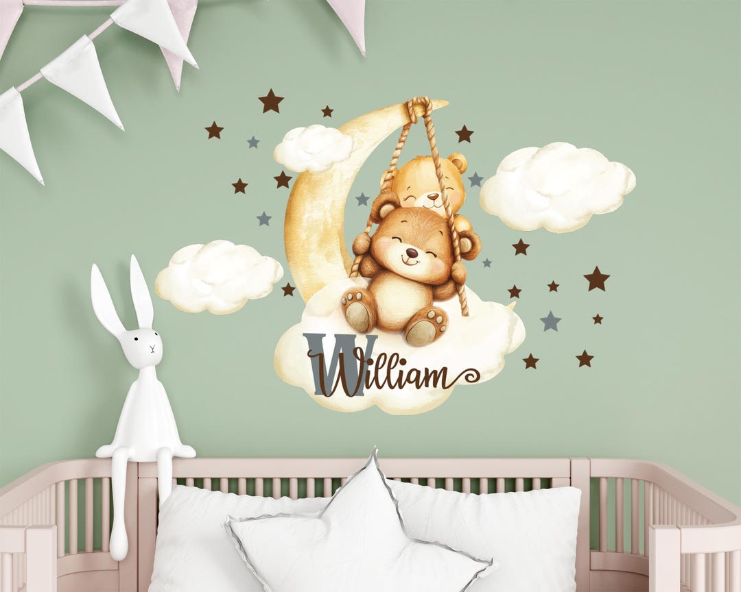 Teddy Bear Custom Boy Name Wall Decal Baby Room: Personalized Forest ...
