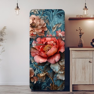 Vintage Floral Fridge Decal: Retro Flower Refrigerator Door Cover