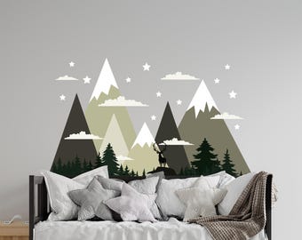 Mountain Wall Decal: Woodland Nursery Decor, Forest Vinyl Sticker