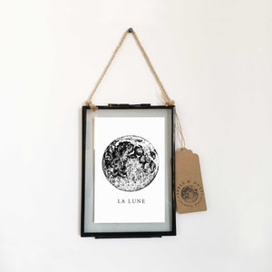 La Lune Print with Hanging Frame | Star Sign | Gift | White Card | Space | Earth | Moon | Birthday | Illustration