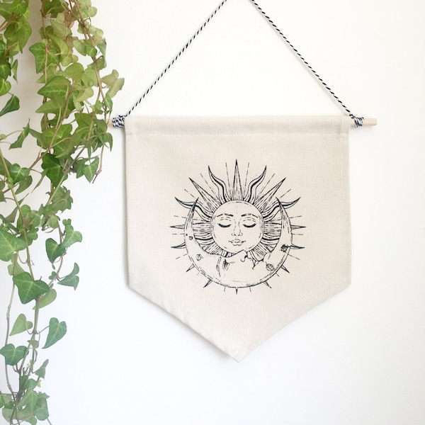 Sun and Moon Tarot Wall Hanging Banner, Wall Art, Wall Hanging, Tarot Art, The Sun Wall Decor, Mystic Banner