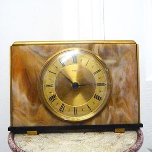 Vintage Mantle Clock Desk Table Shelf Clock English onyx marble clock livng room office clock wooden fireplace clock 1970s home decor
