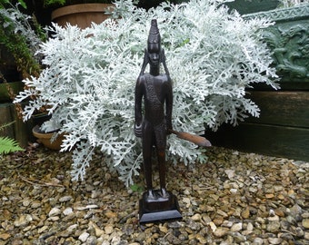 Vintage African MASSI Warrior Wood Carving, 1950s Home Decor