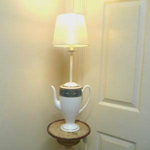 Handmade Ceramic Coffee Pot Lamp with Shade - 1970s Home Decor