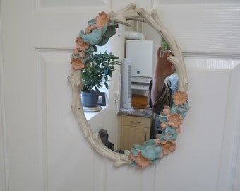 Vintage Ceramic Wall Mirror Oval Decorative Bedroom Bathroom Mirror , Unique Vanity Make up Mirror 1970s
