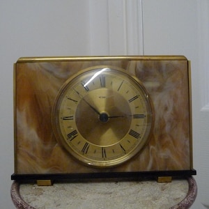Vintage Mantle Clock Desk Table Shelf Clock English onyx marble clock livng room office clock wooden fireplace clock 1970s home decor