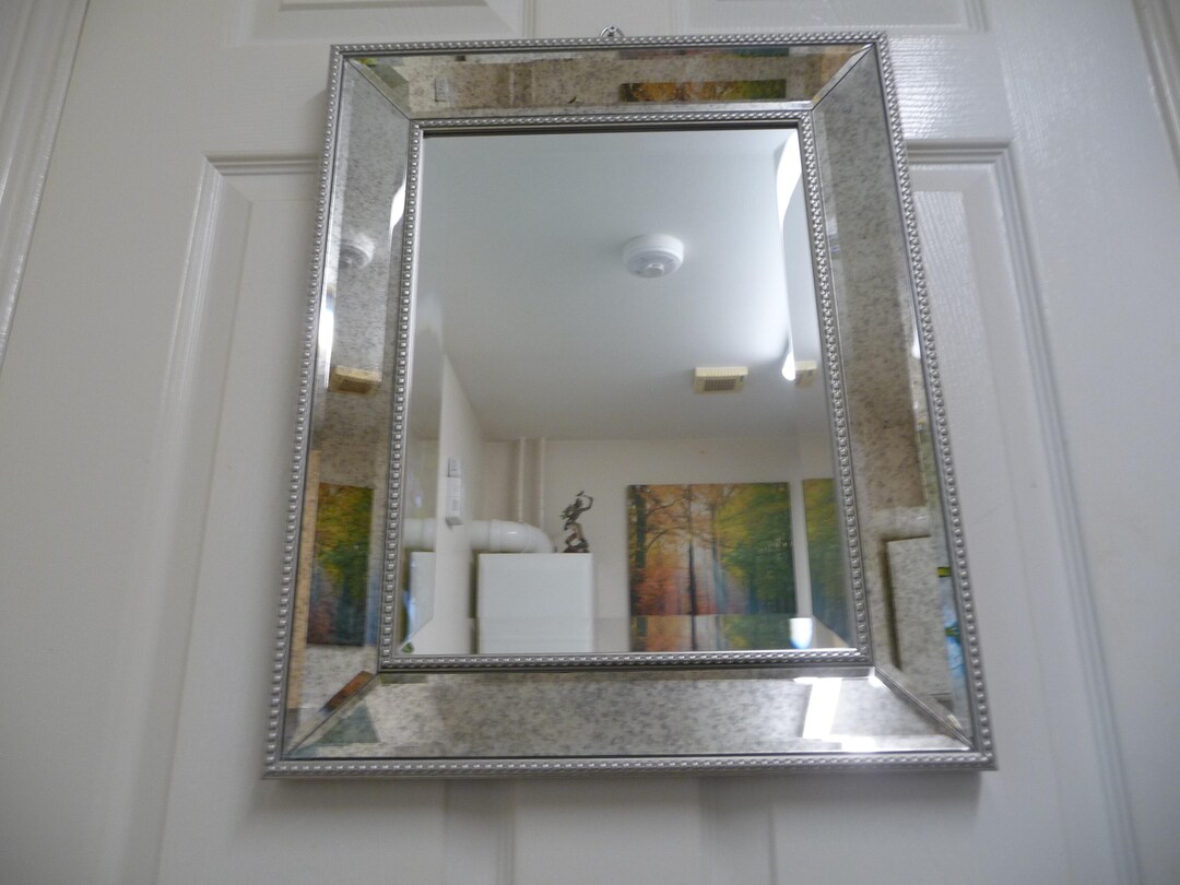 Vintage Retro Wall Mirror Wall Rectangle Oblong Silver Mirror Wall Unique Wall Art Hanging ...