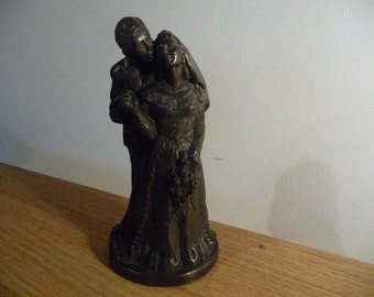 Vintage Bronze Wedding Couple Figure sculpture statue ornament, Crafted unique handmade figure 1970s