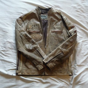 Vintage taille moyenne veste en cuir motard bombardier Tan Brown Mans femme unisexe en détresse veste Mad Max Style Aviatrix
