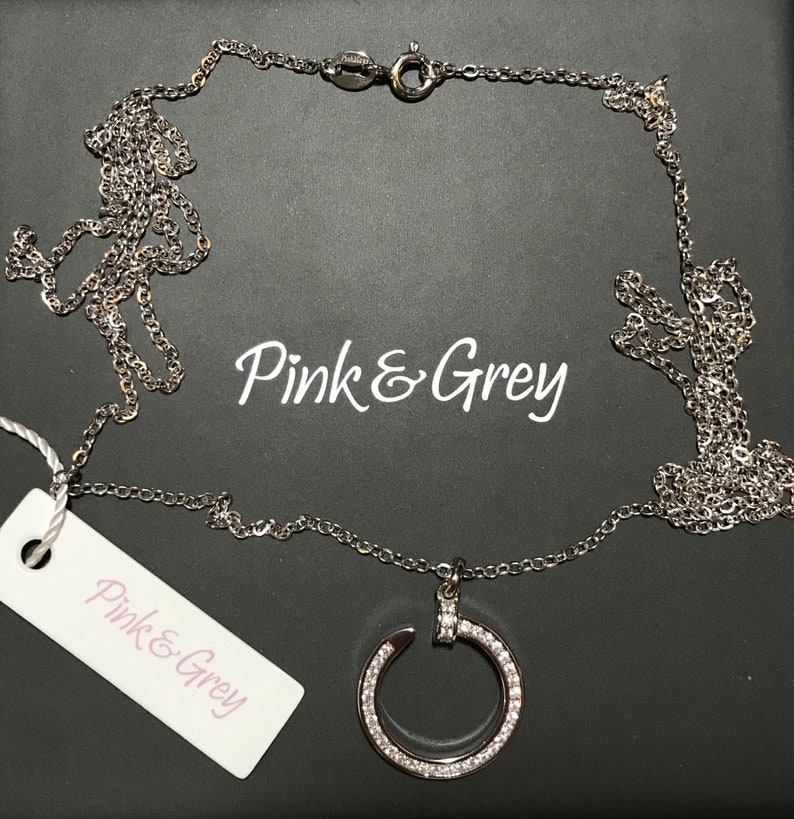 Nail Sterling Silver Necklace Women CZ Layered Necklace Nail Pendant Long Necklace