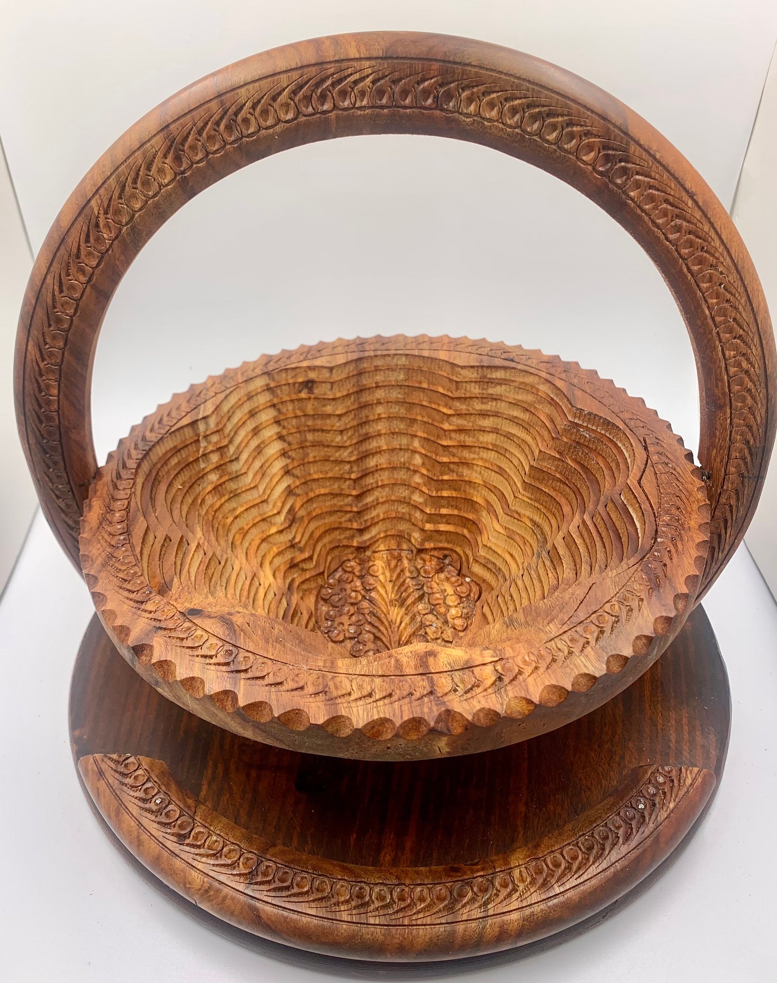 Beautiful Collapsible rose wood Basket hand carved Etsy