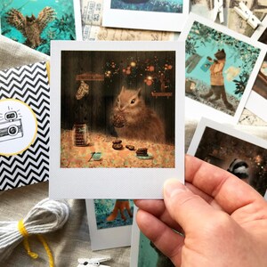 Polaroids, Postcard and Photos, Polaroid Art Print Set, animal postcards, nursery wall art, animal illustrations, animal forest retro prints