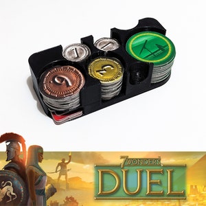 7 Wonders Duel: portafichas y monedas compatible con la caja original