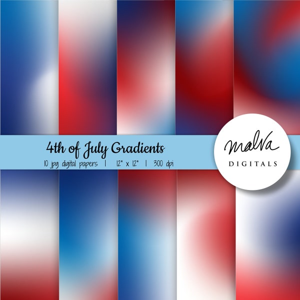 4th of July Gradient digital paper pack, Independence Day backdrop, digital background, red white blue pattern,ombre background,scrapbooking