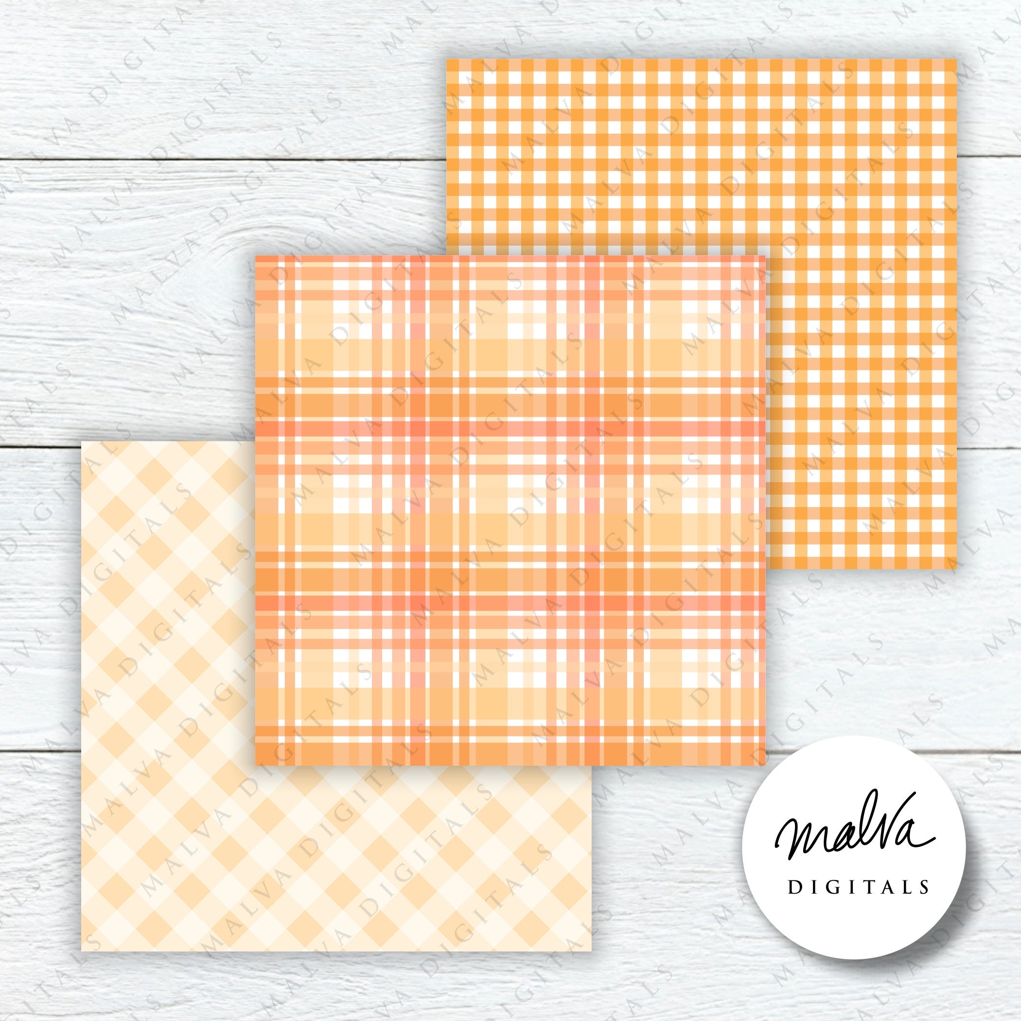 Orange Plaids Digital Paper Pack, Shades of Orange Digital Background ...
