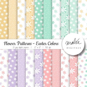 Pastel daisy patterns digital paper, spring digital background, Easter floral scrapbooking paper, flower seamless patterns printable papers
